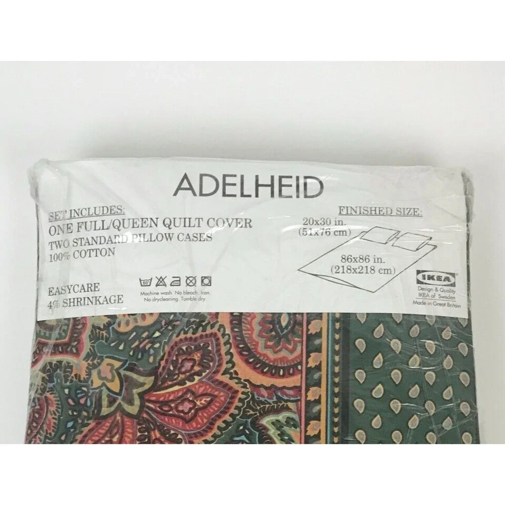 IKEA Adelheid Duvet Cover Full Queen Red Green Floral Paisley Quilt Cover Set